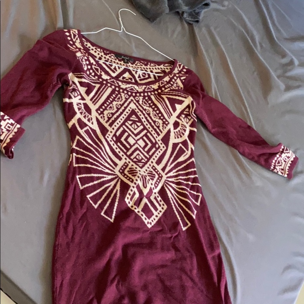 Geometric design on Burgundy dress